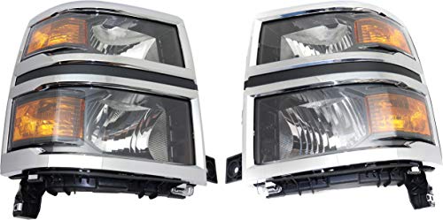 Evan-Fischer Headlight Set Compatible with CHEVROLET SILVERADO 1500 2014-2015 Left Driver and Right Passenger Side Assembly Wt/Lt Model 3Rd Gen.