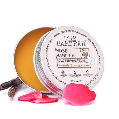 Image of The Bare Bar Rose Vanilla Solid Perfume - 20gm | Floral Fragrance| Odor & Sweat Control | Natural formula and Chemical free| Good for all skin types | Travel Mini Size Solid Perfume for Men & Women