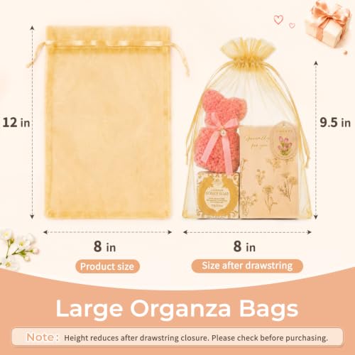 Image of Crweety 50PCS Organza Bags 8x12 Large Gift Bags Gold, Mesh Bag Drawstring Pouches for Wedding Favors Goodie Sachet Jewelry Candy, Sheer Gift Wrap Bag for Birthday Baby Bridal Shower Graduation Party