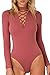 Mulisky Ladies Bodycon Jumpsuit Overalls V Neck Lace up Tie Front Bodysuit Red M