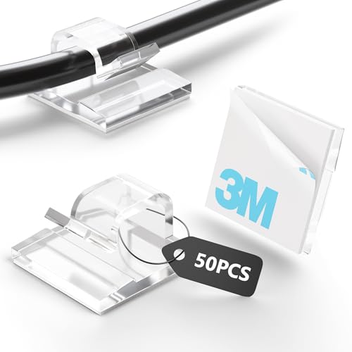 Tesmax Kabelhalter Selbstklebend Kabelclips Selbstklebend für Kabelmanagement Kabel Organizer Kabelklemmen Kabelbefestigung Kabelhaken Draht Halter Lichterkette 50 Stück(Transparent)