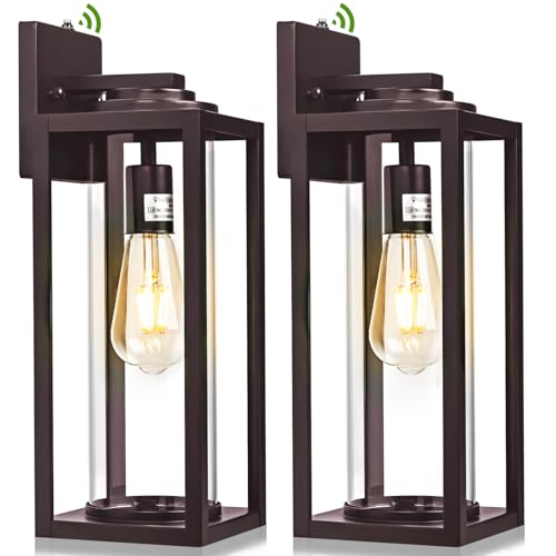 Image of FILIYANO Large Dusk to Dawn Outdoor Wall Lights, Oil Rubbed Bronze, 2 Pack | 20 Inch, Anti-Rust, Waterproof, Brown Exterior Fixtures with Photocell, Modern Farmhouse Sconce for Garage, Porch, Front Door