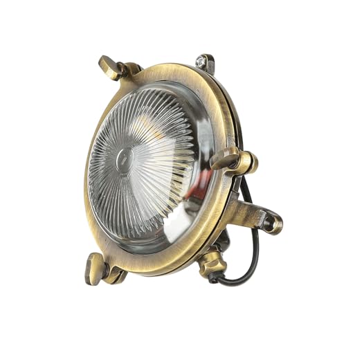 Licht-Erlebnisse Wandleuchte für Außen rund aus Messing antik wertig maritim IP44 Bullauge Premium D:14cm Schiffslampe Schiffsleuchte Wandlampe Hof Garten Außenleuchte