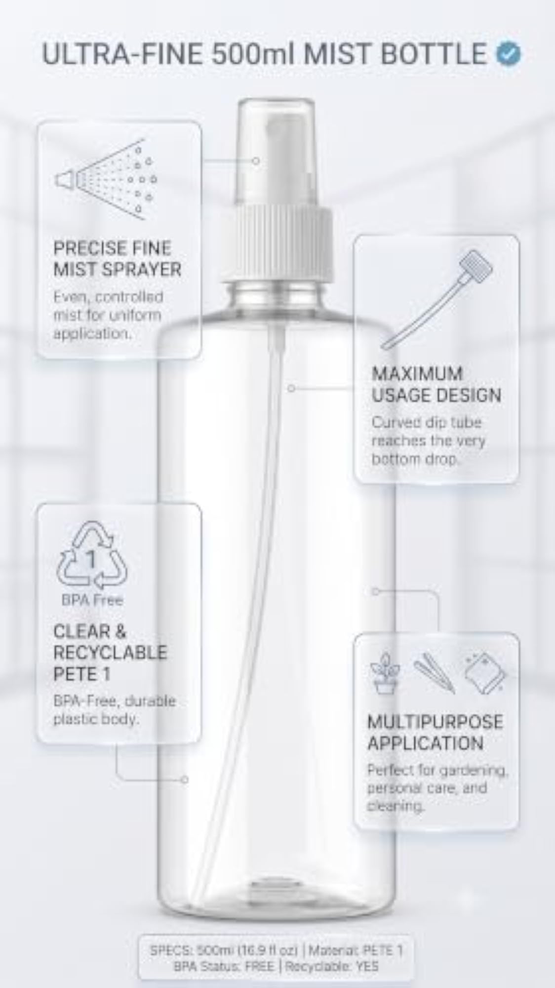 500ml Fine Mist Spray Bottles, Refillable