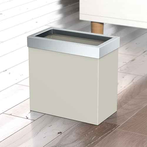 Image of Gatco Modern Rectangle Wastebasket, Matte Pearl and Chrome Combo - Stainless Steel Trash Can with Removable Lid, Leakproof, 3 Gallon Capacity for Bathroom, Bedroom, Kitchen, or Office