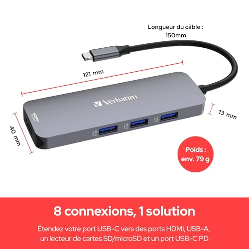 Verbatim CMH 08 USB Type C 5000 Mbit/ Neuf - vue 6