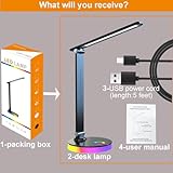 sakruda LED Desk Lamp,Eye-Caring Touch Control Table Lamp W/USB Charging Port,Stepless Dimmable Beside Reading Light,Foldable Desk Lamp W/Colored Night Light for Work,Kids Study,Home,Bedroom,Black - Image 8