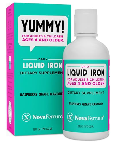 Image of NovaFerrum Yummy 16 Fl Oz | Liquid Iron Supplement for Women, Men & Kids | 18mg of Iron/Tbsp | Ages 4 & Up | Gluten Free | Sugar-Free | Raspberry Grape