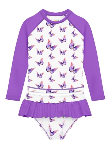Image of Girls Swimsuit Rash Guard Set Long Sleeve Swimwear UPF 50 Swim Shirts SPF Two Peice Bating Suits Toddler Kid Teen 2T-12Y