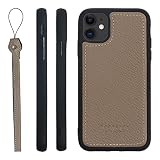 HANATORA for iPhone 11 ケース 本革 日本製 耐衝撃 スマホケース スマホ ストラップ 付き シュリンクカーフレザー ギフト マグネットなし グレージュ SPGJP-11-Grege