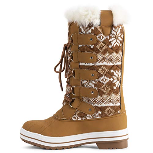 POLAR Womens Quilted Tall Snow Waterproof Winter Faux Fur Durable Rubber Sole Outdoor Rain Boots - Tan Cardy - EU39/US8 - YC0628 - Thumbnail 3