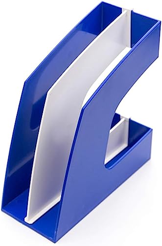 Organizador de archivos azul con acceso rápido para revistas y estantería
