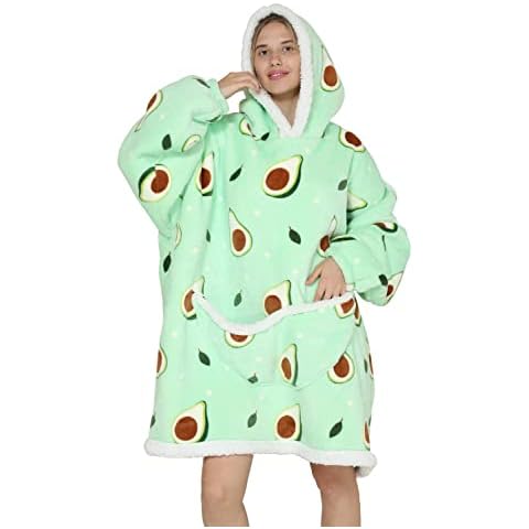 FunnyCos Wearable Blanket Hoodie Super Warm Cozy Soft Printed Sherpa Oversized Sweatshirt Blanket with Pocket One Size Fits All Adult, Avocado Cover