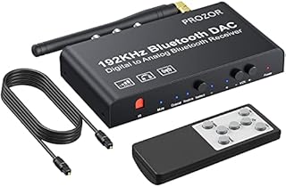 PROZOR DAC Converter 192KHz Bluetooth V5.0 Receiver Toslink Coaxial SPDIF Optical Input RCA 3.5mm Output with Volume Adjustable Digital to Analog Audio Converter
