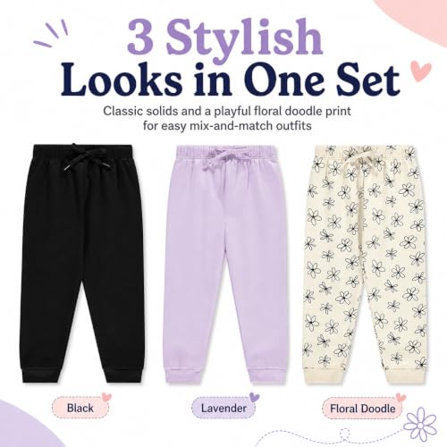 Image of BTween Kids Girls Fashion Stretch Waist Ultra Soft Jogger Pants Set 3 Pack Bundle