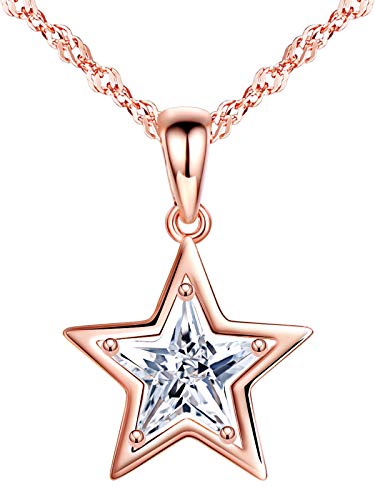 MICSAVI Femme Collier Étoile Or Rose - en Argent 925/1000 avec Oxyde de Zirconium Cover