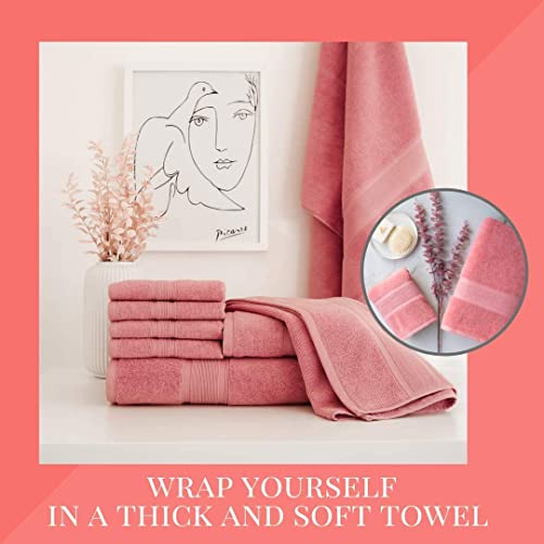 Luzia 8 Piece Towel Set - 100% Turkish Cotton, Premium Quality - 2 Bath Towels 2 Hand Towels And 4 Washcloths (Coral) #TOP3