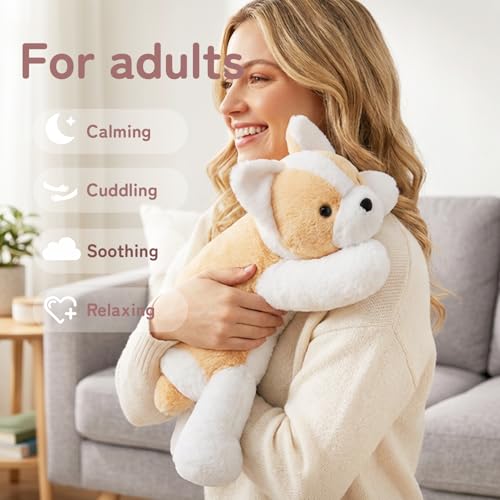 Image of Niuniu Daddy 3.3 lbs 20 inch Weighted Dog Stuffed Animals for Kids & Adults, Soft Sensory Comfort Plush Toy for Sleeping, Cute Corgi Lying Lap Pad Pillow for Huggable Gift