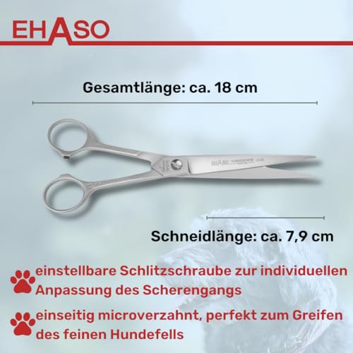 EHASO Hochwertige Gerade Hundeschere aus - Für langhaar & kurzhaar - 18 cm - Fellschere für Hunde & Katzen - Profischere für Jede Art von Fell direkt Solingen