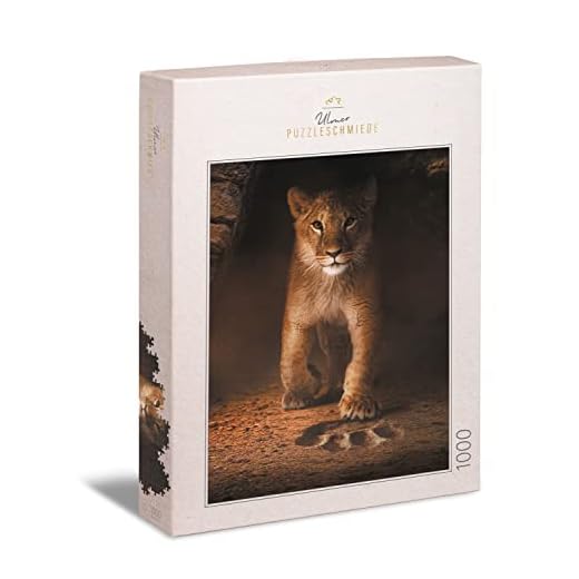 Ulmer Puzzleschmiede - Puzzle Simba – El pequeño león como un clásico puzle de 1000 Piezas – El Dulce bebé león Quiere pisar como Soporte de Troncos en Grandes pasillos