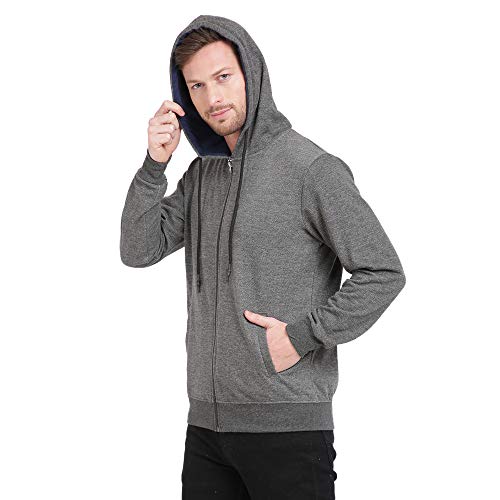 Image of Diverse Men's Hooded Regular Fit Front Zipper Sweatshirt (DCMSSF07RC17L35-4275J Dark Grey M)