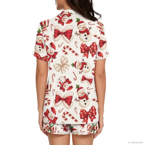 Image of Renewold Button Down Womens Pajama Set Short Sleeve Loungewear Bow Nightwear Sleepwear Night Suit Tops Shorts 2 Pieces