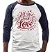 Red All You Need is Love Three-Quarter Raglan Sleeve Baseball Shirt Unisex X-Large White/Navy