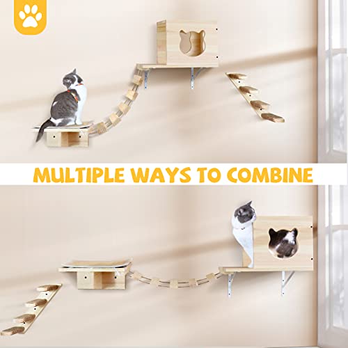Cat Wall Shelves, Cat Shelves Perches For Wall, Cat Wall Steps Set 5 Pcs Wall Mounted Cat Furniture 1 Cat Condos House, 2 Cat Wall Shelves, 1 Cat Scratching Post, 1 Cat Bridge Ladder #TOP4