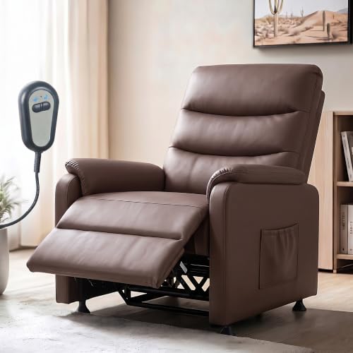 Image of DROGO Serenza Electric Motorised Recliner Sofa Chair 1 Seater for Home with Remote Control, Premium PU, Side Pocket, Padded Body, Cushion Armrest & Sturdy Footrest, 1Yr Warranty (Dark Blue)