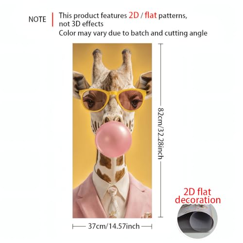 Image of 2 PC Trash Can Sticker 14.57 x 32.28 Inch Funny Giraffe Bubblegum Design Vinyl Sticker with Pink Suit Yellow Background and Sunglasses Pattern for Outdoor Garbage Bin Garden Yard Driveway Home Decor