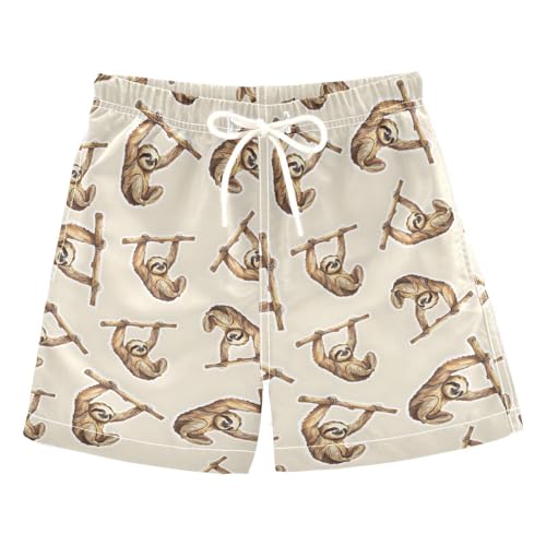 ALAZA Brown Sloth Animal Boys Quick Dry Beach Board Shorts Kids Swim Trunks Bathing Suit Swimsuit 3T