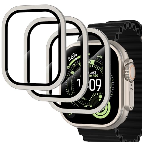Simpeak 3 PCS Screen Protector Compatible with Apple Watch Ultra 3 2 1 49MM Aluminum Alloy Frame Tempered Glass Film Compatible with iWatch Ultra 49MM 9H Hardness Anti-Scratch Waterproof
