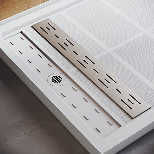 Ziocceh 48" L X 36" W X 4" H Left Drain Shower Pan Single Threshold Anti-Slip Acrylic Shower Base White With Brushed Nickel Cover #TOP7