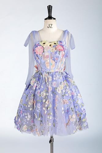 Floral Lace Applique Short Homecoming Dresses Embroidery Tulle Prom Dress A-line Cocktail Dresses2