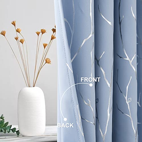 Buhua Light Blue Curtains, Tree Branches Curtains, Light Blocking Energy Saving Window Curtain - 63 Inch Long, Sliding Door Curtains 2 Panels, Baby Blue, 52W X 63L #TOP5