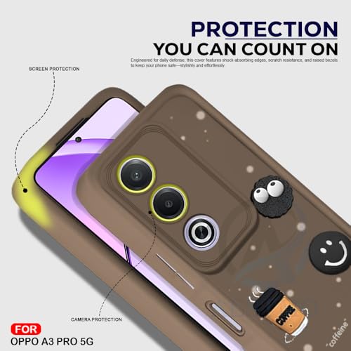 Image of AESTMO Back Case Cover for Oppo A3 Pro 5G Cover | Cute Fun Cartoon 3D Ball | Coffee Silicone Case | Full Body Protection | Camera Protection Back Cover for Oppo A3 Pro 5G (Brown)