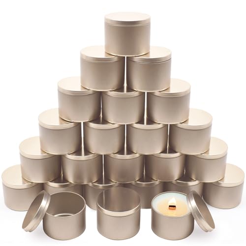 YJHSS 24-Pack 8oz Candle Tins with Lids Metal Candle Jars for Candle Making Empty Containers Vessels Bulk for Small Business & Beginners DIY Storage -Champagne Gold