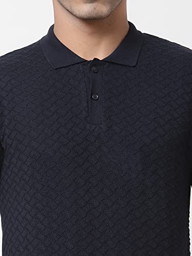 Image of Style Quotient Men Navy Blue Self Design Tshirts