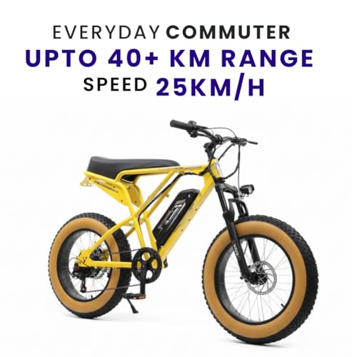 Image of Vigor ZX Electric Cycle with Dual Disc Brakes, 350w Hub Motor, 8.5Ah Li-Ion Battery, Throttle with Battery Indicator, 95% Pre-Assembled with Charger, Black Color,Fat Tyre ,(Black,Yellow,Pink)
