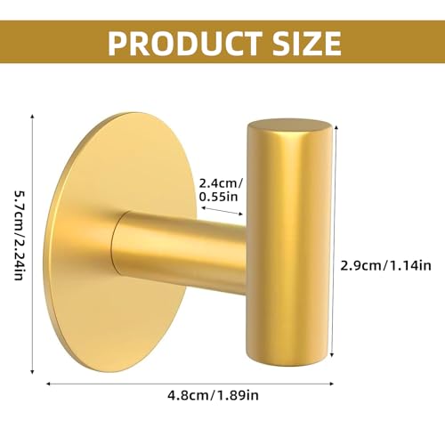 stusgo 4-Pack Adhesive Gold Towel Hooks Heavy Duty Self Adhesive Utility Hooks Stainless Steel for Coat Robe, Stick On Wall Hanger Hook for Shower, Waterproof?Rustproof?Oilproof
