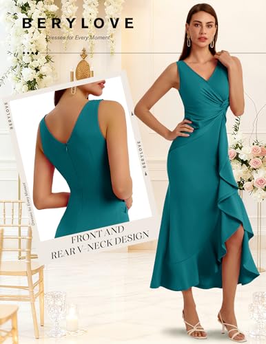 Image of BeryLove Formal Wedding Guest Evening Midi Ruffle Dresses Prom Cocktail Party Mother of The Bride Dress