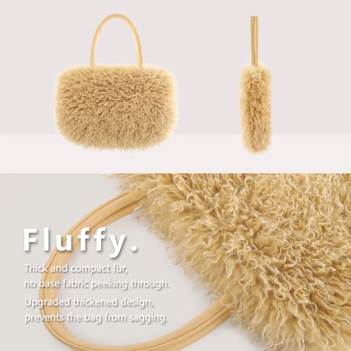 Image of Women's Fuzzy Tote Bag Curly Handbag Furry Shoulder Bag Large Plush Top Handle Purses Winter