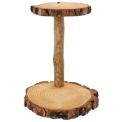 HOMSFOU Wood Cupcake Stand 2 Tiered Rustic Wood Cake Stand Dessert Display Wood Slices Round Cupcake Tower Holder Round Serving Tray for Party Rustic Wedding Decoration