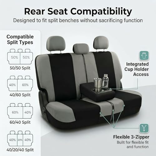 Image of FH Group Car Seat Covers Rear Set Cloth - Universal Fit Automotive Seat Covers, Low Back Front Seat Covers, Solid Back Seat Cover, Washable Car Seat Cover for SUV, Sedan and Van Gray