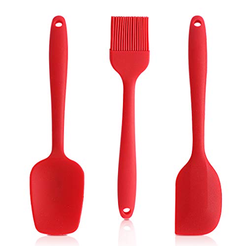 Ourokhome Large Silicone Spatula Set- 3 Pieces 500°F Heat Resistant Non-stick Rubber Brush Spoonula Scraper for Kitchen Cooking Backing Icing and Mixing Red