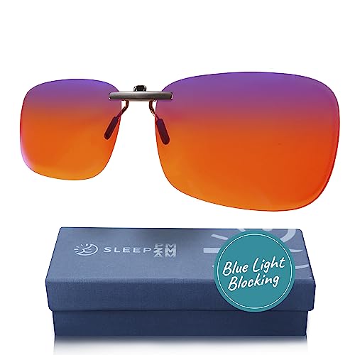 Sleep ZM Clip On 99.9% Orange Blue Light Glasses for Computer, TV, Gaming Use Improve Sleep Quality by Naturally Producing Melatonin for Women and Men