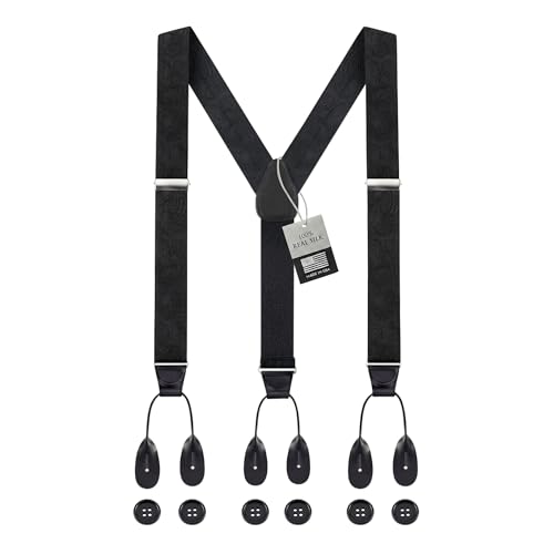 Image of HOLD'EM Tuxedo Suspenders Formal Black 100% Silk Made in USA Button Suspenders for Men Wedding Tux Suspenders for Men
