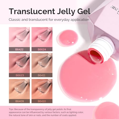 Image of MelodySusie Jelly Gel Nail Polish Set,6PCS Milky or Jelly Texture,Retro Mauve Colors Soak Off UV LED Light Cure or Salon Manicure and Nail Art DIY at Home 15ML