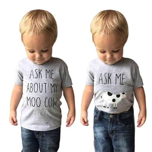 Ask Me About My Moo Cow Toddlers Boys Girls Cows Print T-Shirt Short Sleeve Tops Toddler Cow Shirt