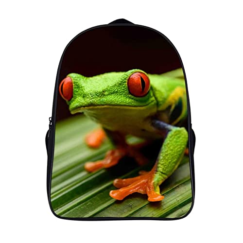 Sac à dos d'école grenouille unisexe pour ados et enfants au design 3D cool de 40x28x16cm
